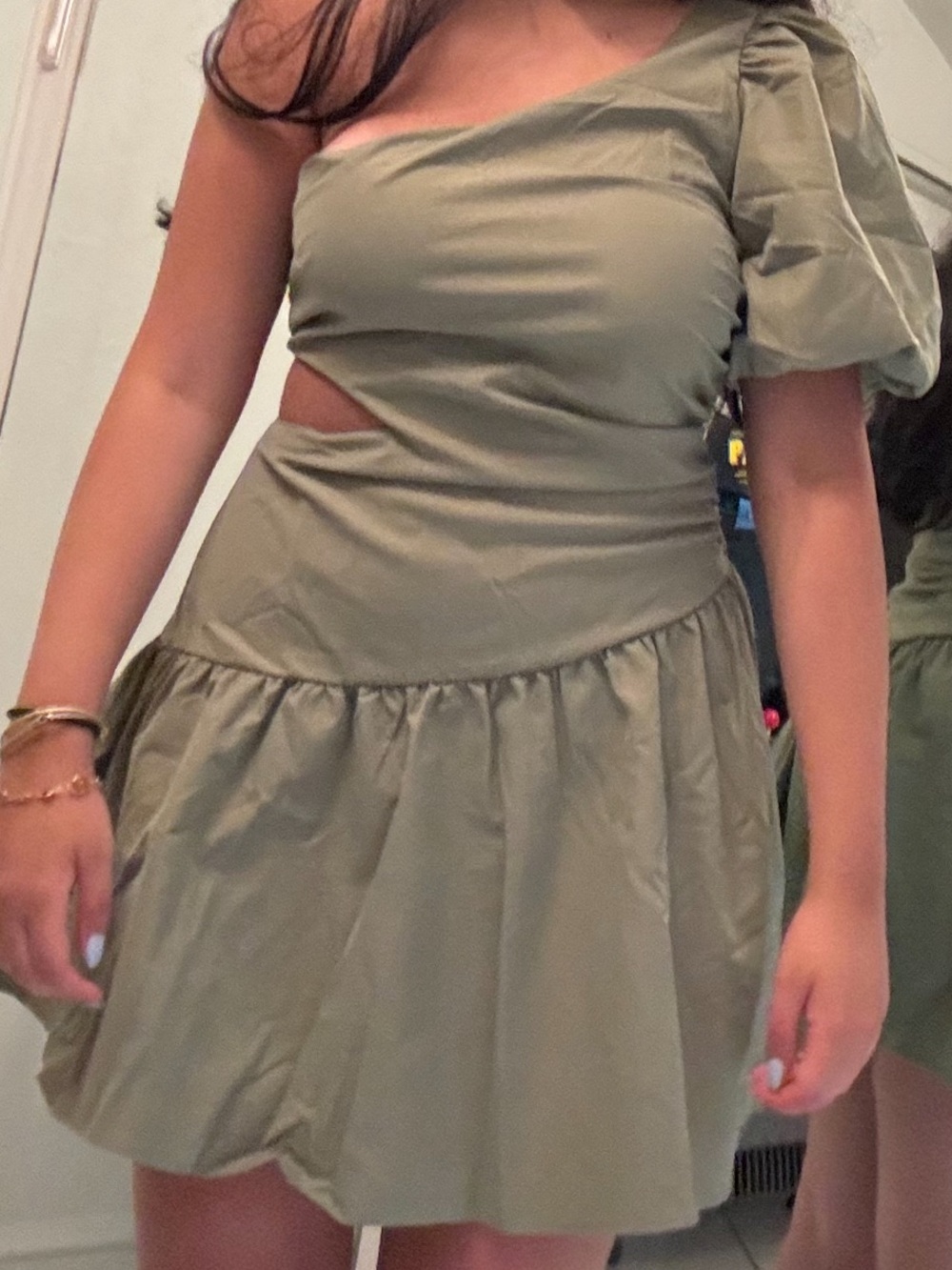One-Shoulder Olive Cutout Mini Dress